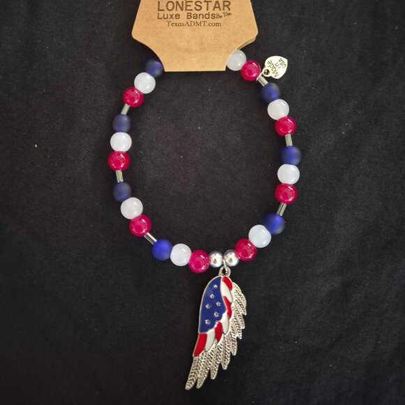 Patriotic Beaded Hat Band w/ USA Wing Charm – LoneStar Luxe Bands by Vee - Picture 3 of 4